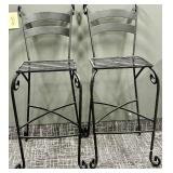 Wrought Iron Bar Stools - Slatted Seat - Black (Lot of 2) #2