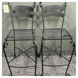 Wrought Iron Bar Stools - Slatted Seat - Black (Lot of 2) #2