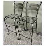 Wrought Iron Bar Stools - Slatted Seat - Black (Lot of 2) #2