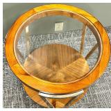 End Table - Round Wood & Glass with Metal Frame #1