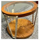 End Table - Round Wood & Glass with Metal Frame #1