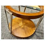 End Table - Round Wood & Glass with Metal Frame #1