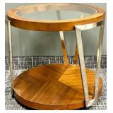 End Table - Round Wood & Glass with Metal Frame #2