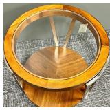 End Table - Round Wood & Glass with Metal Frame #2