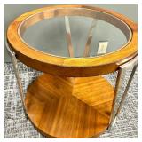 End Table - Round Wood & Glass with Metal Frame #2