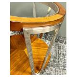 End Table - Round Wood & Glass with Metal Frame #2