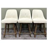 Mid-Century Bouclé Bar Stools - Set of 3, Cream Upholstery & Dark Wood