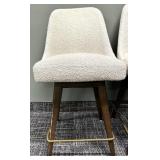 Mid-Century Bouclé Bar Stools - Set of 3, Cream Upholstery & Dark Wood