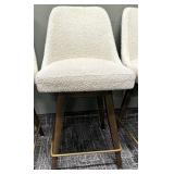 Mid-Century Bouclé Bar Stools - Set of 3, Cream Upholstery & Dark Wood