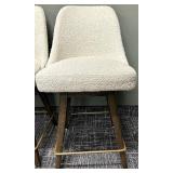 Mid-Century Bouclé Bar Stools - Set of 3, Cream Upholstery & Dark Wood