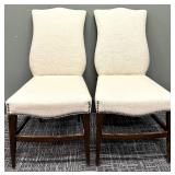 Vanguard Furniture Pair Upholstered Dining Chairs - Beige Linen, Nailhead Trim