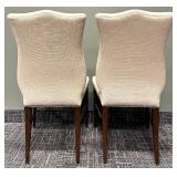 Vanguard Furniture Pair Upholstered Dining Chairs - Beige Linen, Nailhead Trim