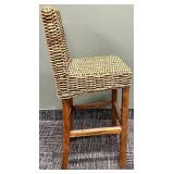 Safavieh Woven Wicker Bar Stool with Back - Natural Tan & Dark Wood