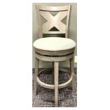 X-Back Bar Stool - Weathered Gray Wood with Upholstered Round Seat
