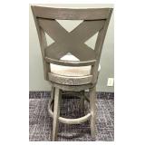X-Back Bar Stool - Weathered Gray Wood with Upholstered Round Seat
