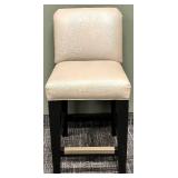Beige Upholstered Bar Stool with Black Wood Legs