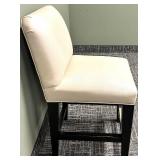 Beige Upholstered Bar Stool with Black Wood Legs