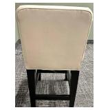 Beige Upholstered Bar Stool with Black Wood Legs