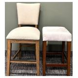 HEKMAN Chair & Howard Miller Stool Set - Beige Upholstery Wood Frame