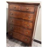 Dark Wood Tall Chest of Drawers - Dresser with 2 Small Top Drawers & 4 Large Drawers