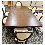 Dark Wood Dining Table & 6 Upholstered Chairs