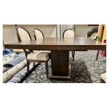 Dark Wood Dining Table & 6 Upholstered Chairs