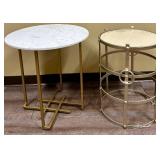Round Marble-Top Side Table & Circular Metal Cage Base - Set of 2 - Damage