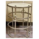Round Marble-Top Side Table & Circular Metal Cage Base - Set of 2 - Damage