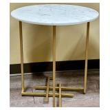 Round Marble-Top Side Table & Circular Metal Cage Base - Set of 2 - Damage