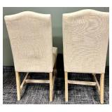 Pair of Beige Upholstered Dining Chairs & Nailhead Trim on Wood Legs