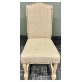 Beige Upholstered Chair with Nailhead Trim & Wood Legs
