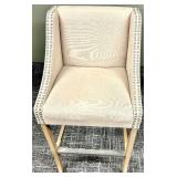Bar Stool - Beige Nailhead Upholstered with Wood Legs & Footrest