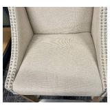 Bar Stool - Beige Nailhead Upholstered with Wood Legs & Footrest