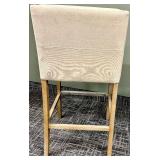 Bar Stool - Beige Nailhead Upholstered with Wood Legs & Footrest