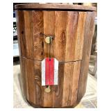 Barrel-Shaped Wooden Storage Table - Handmade in India