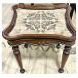 Ornate Carved Wood Side Table - Patterned Inlay Top, French Provincial Style