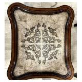 Ornate Carved Wood Side Table - Patterned Inlay Top, French Provincial Style