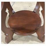 Round Wooden End Table with Lower Shelf & Carved Legs - Dark Brown Finish