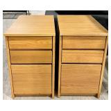 Oak Nightstands Pair - 3-Drawer Bedside Tables