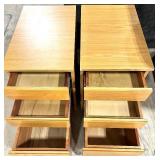 Oak Nightstands Pair - 3-Drawer Bedside Tables
