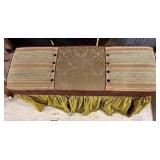 Vintage Upholstered Ottoman Bench - Striped Sides & Damask Center Panel