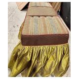 Vintage Upholstered Ottoman Bench - Striped Sides & Damask Center Panel