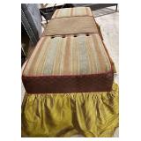 Vintage Upholstered Ottoman Bench - Striped Sides & Damask Center Panel