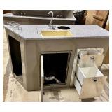 PONTOON Beach Bar Edition Kitchen Island with Sink & Granite Style Top - Stainless Steel
