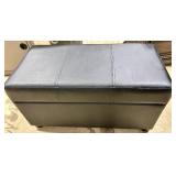 Black Pleather Storage Ottoman Bench with Lift-Top Lid & Interior Storage