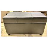 Black Pleather Storage Ottoman Bench with Lift-Top Lid & Interior Storage