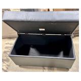 Black Pleather Storage Ottoman Bench with Lift-Top Lid & Interior Storage