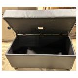 Black Pleather Storage Ottoman Bench with Lift-Top Lid & Interior Storage