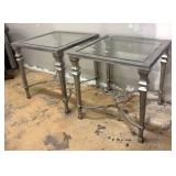 Bassett Mirror Co. Pair of Silver-Toned Glass-Top Accent Tables