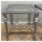 Bassett Mirror Co. Pair of Silver-Toned Glass-Top Accent Tables